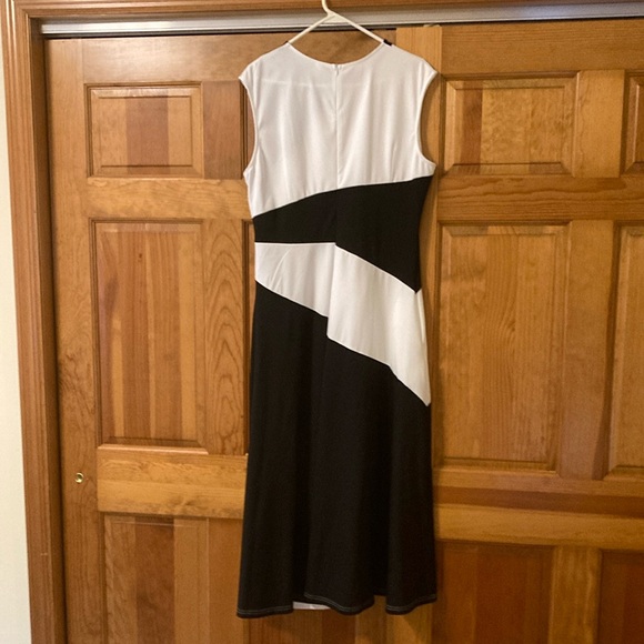 White and Black Asymmetrical A-Line Dress - Picture 5 of 7